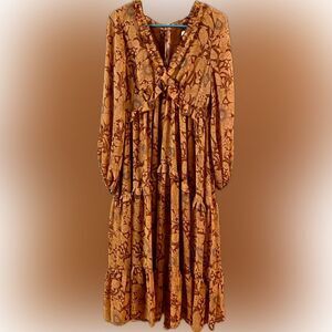 river island long sleeve maxi dress River Island Long sleeve v neck ruffle maxi dress in pink - light